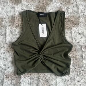 Cider Olive Twist-Knot Ribbed Crop Tank in size S/4